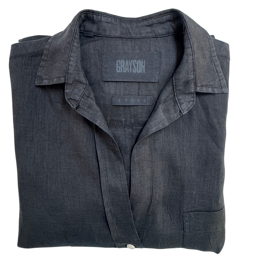 Grayson The Hero Button Up Women Medium Black 100% Linen Long Sleeve Shirt - Picture 7 of 7